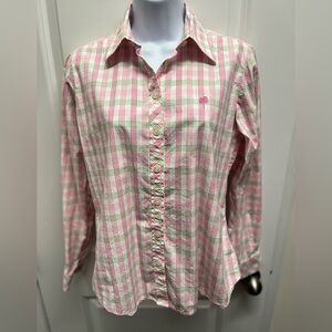 Lilly Pulitzer Shirt Womens Long Sleeve White Pink Green Plaid Button Down SZ 6